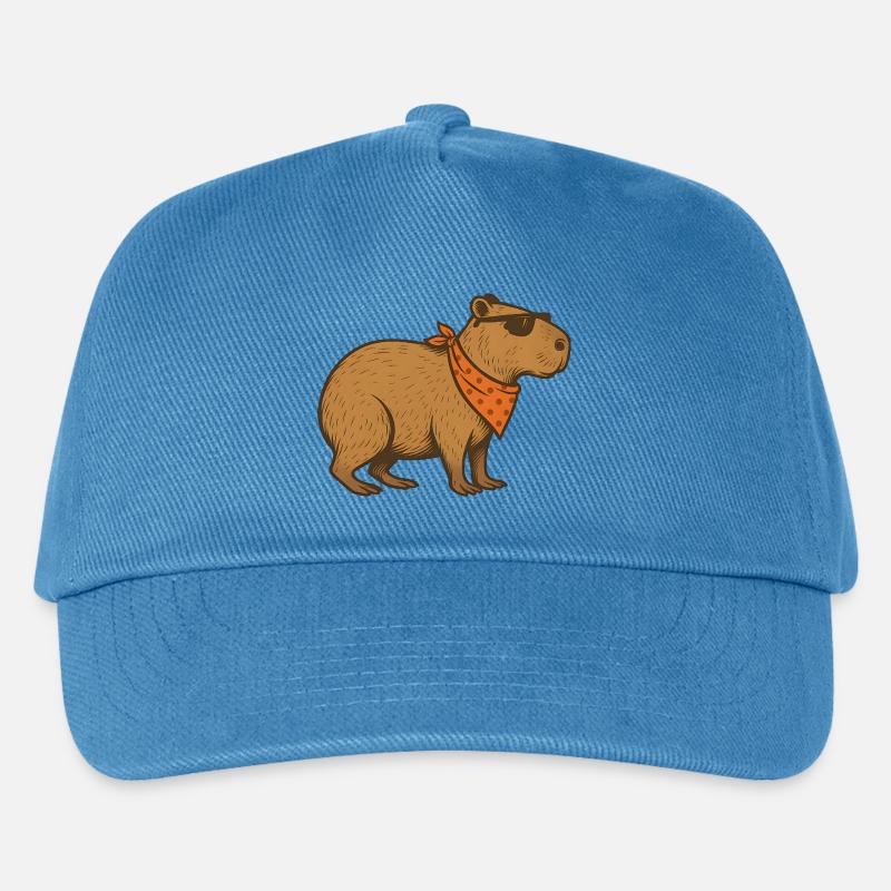 Cooles Capybara mit Sonnenbrille und orangefarbenem Bandana - Kinder Basecap - Pfauenblau