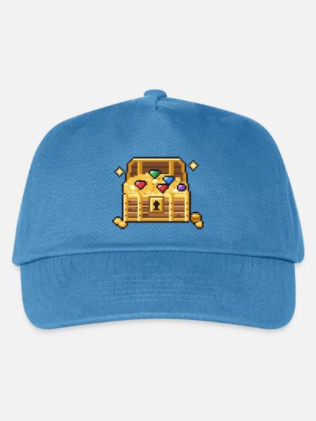 Pixel Art Schatztruhe voller Gold und Edelsteine - Kinder Basecap - Pfauenblau