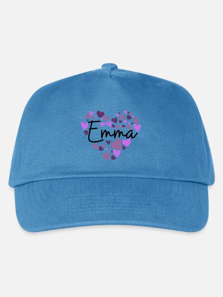 Ich liebe Emma Herzen in Lila - Kinder Basecap - Pfauenblau
