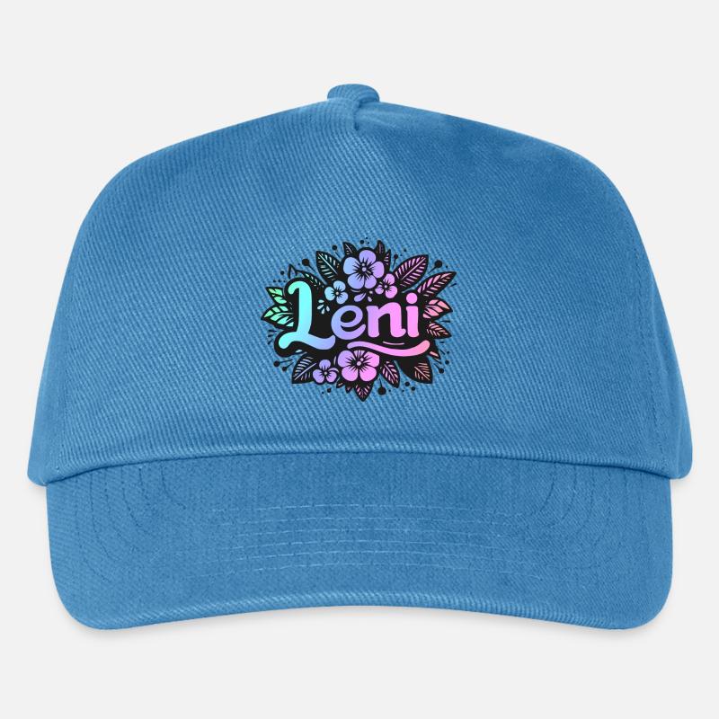 Name LENI Blumenmotiv - Kinder Basecap - Pfauenblau