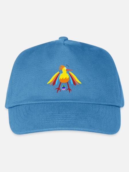 Regenbogengefiederter Vogel mit Ei-Illustration - Kinder Basecap - Pfauenblau