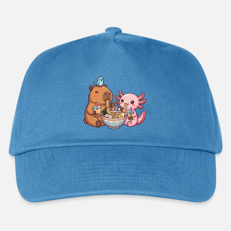 Kawaii Capybara Axolotl Ramen Bubble Tea - Kinder Basecap - Pfauenblau