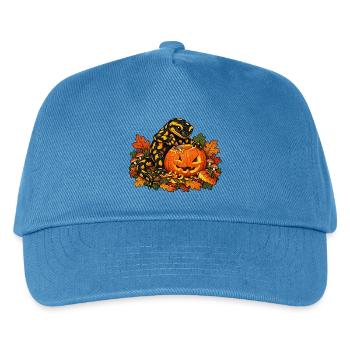 Salamander schnitzt Halloween-Kürbis - Kinder Basecap - Pfauenblau - Vorne