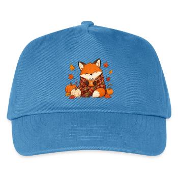 Süßer Fuchs mit Tee Gemütliches Herbst Design - Kinder Basecap - Pfauenblau - Vorne