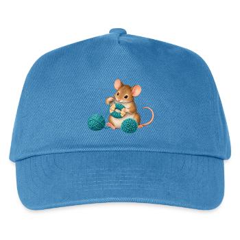 Maus wickelt einen Wollpompon - Kinder Basecap - Pfauenblau - Vorne