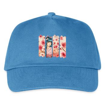 Kirschblüten Kimono Panel Portrait - Kinder Basecap - Pfauenblau - Vorne