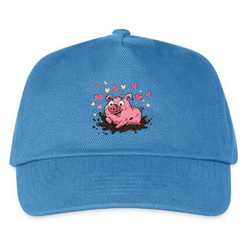 Herzschwein im Schlamm mit Herzen - Kinder Basecap - Pfauenblau - Vorne