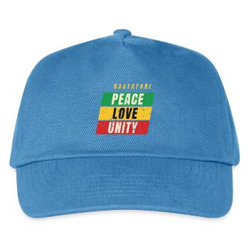 Rastafari Peace Love Unity – Rot Gold Grün - Kinder Basecap - Pfauenblau - Vorne