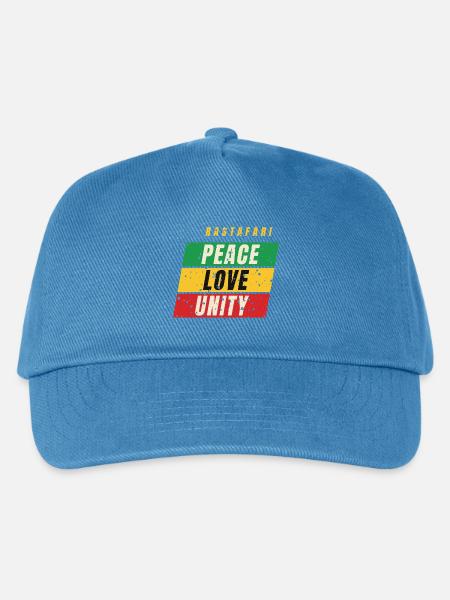 Rastafari Peace Love Unity – Rot Gold Grün - Kinder Basecap - Pfauenblau