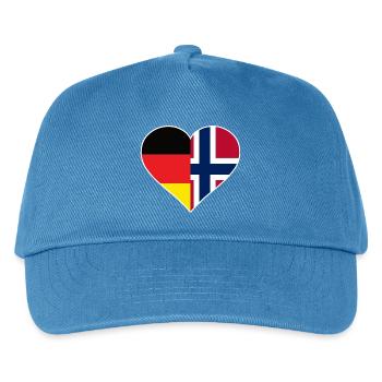 Deutsch-Norwegisches Flaggenherz - Kinder Basecap - Pfauenblau - Vorne