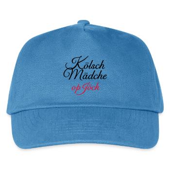 Kölsch Mädche op Jöck - Mädchen aus Köln unterwegs - Kinder Basecap - Pfauenblau - Vorne