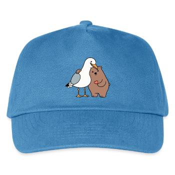 Nordsee Möwe Braun Bär Freundschaft Liebe anlehnen - Kinder Basecap - Pfauenblau - Vorne