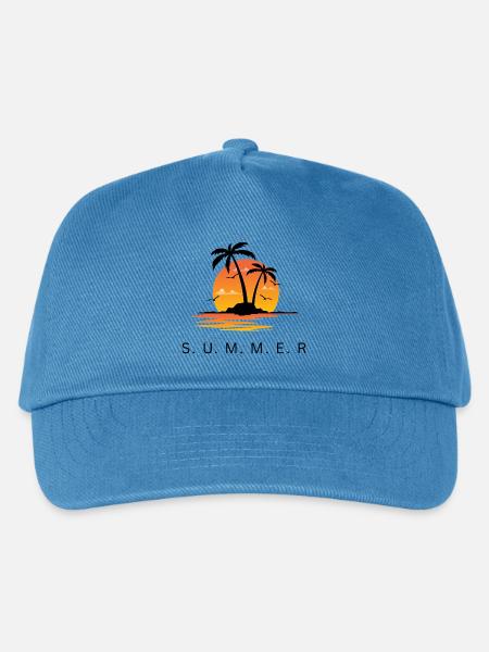 Sonnenuntergang Inselpalmen Silhouette Summer - Kinder Basecap - Pfauenblau