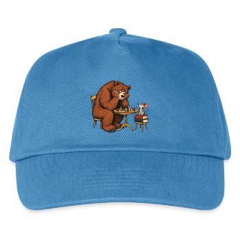 Bär & Maus beim Schach – Lustiges Schachmotiv - Kinder Basecap - Pfauenblau - Vorne