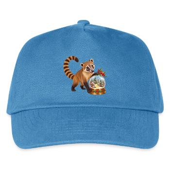 Nasenbär mit winterlicher Beerenwald-Schneekugel - Kinder Basecap - Pfauenblau - Vorne