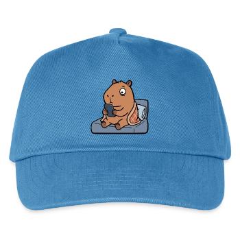 Müde, süße Capybara spielt vor dem Schlafengehen am Handy - Kinder Basecap - Pfauenblau - Vorne