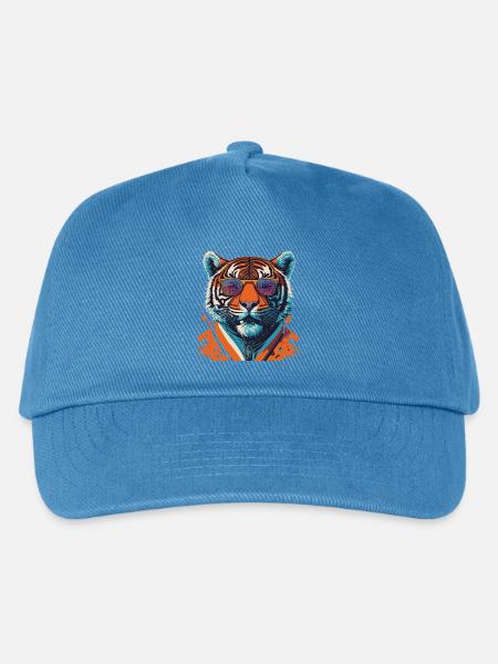 Wild und furchtlos: Retro Tiger T-Shirt - Kinder Basecap - Pfauenblau