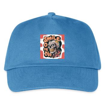 Kahlköpfiges Skelett mit lächelndem Text - Kinder Basecap - Pfauenblau - Vorne