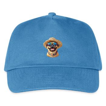 Cheerful Pug with Sunglasses & Straw Hat - Kids’ Baseball Cap - peacock-blue - Front