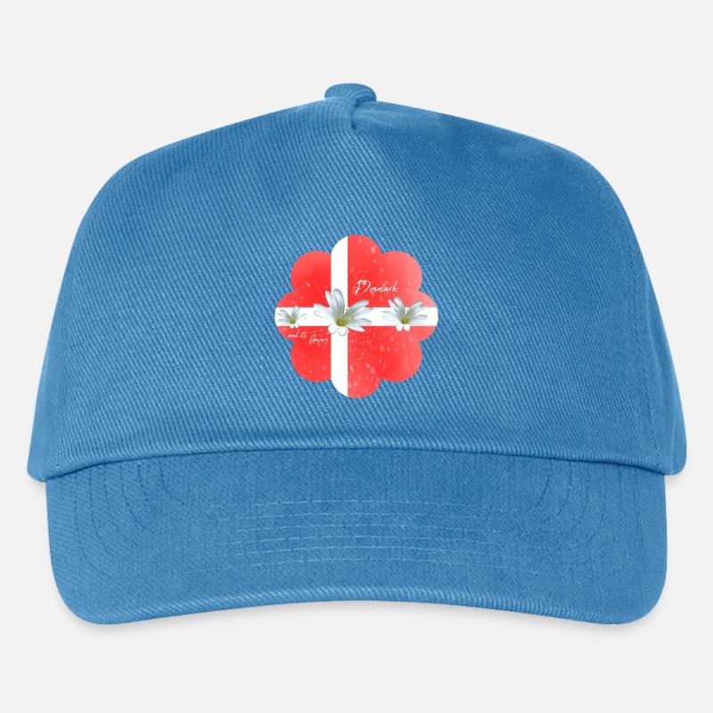 Dänemark Fahne mit Blumen Denmark - Kinder Basecap - Pfauenblau