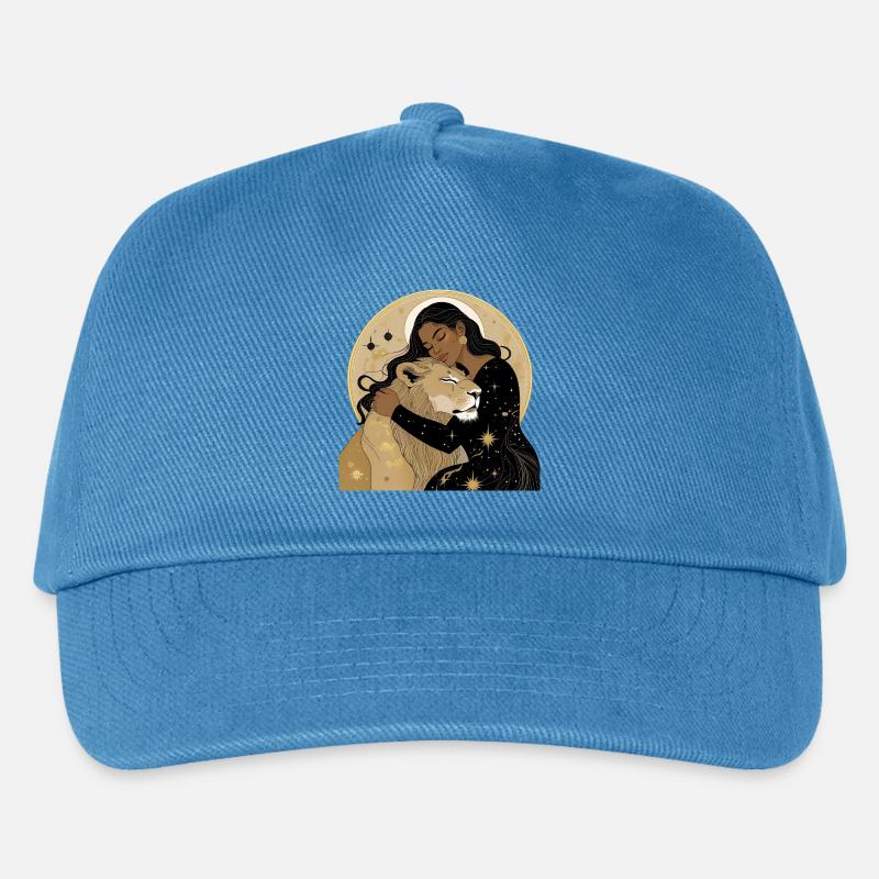 Frau mit Löwe in Sternenhimmel - Kinder Basecap - Pfauenblau
