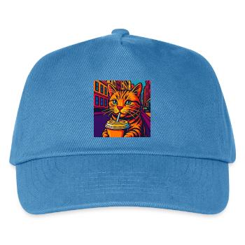 Lebhafte Stadtkatze mit Getränk, liebe Katzen - Kinder Basecap - Pfauenblau - Vorne