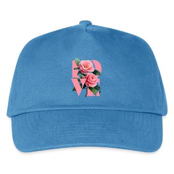 Elegante blumige Komposition in Kamelienrosa - Kinder Basecap - Pfauenblau - Vorne
