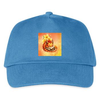 Verschlafener Drache auf geblümtem Buch - Kinder Basecap - Pfauenblau - Vorne