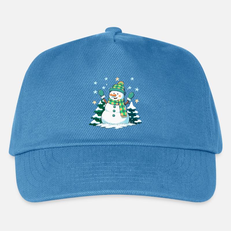Fröhlicher Schneemann im Winterwald - Kinder Basecap - Pfauenblau