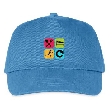 Essen, schlafen, Schlittschuhlaufen wiederholen, lustiges Zitat - Kinder Basecap - Pfauenblau - Vorne