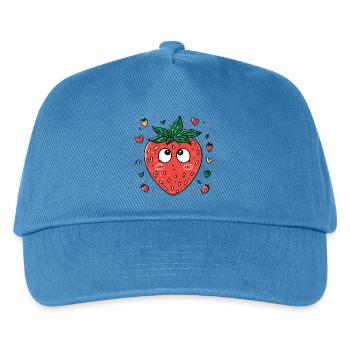 Kawaii Erdbeere mit neugierigen Augen - Kinder Basecap - Pfauenblau - Vorne