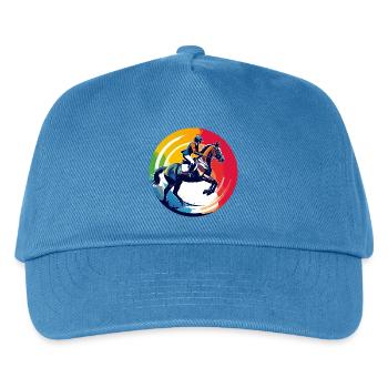 Regenbogen Springpferd Pferd Springreiten Motiv - Kinder Basecap - Pfauenblau - Vorne