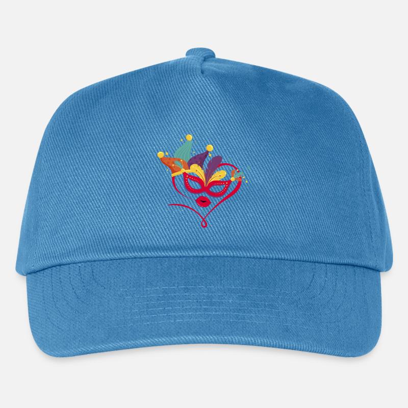 Karnevalsmaske mit bunten Federn - Kinder Basecap - Pfauenblau