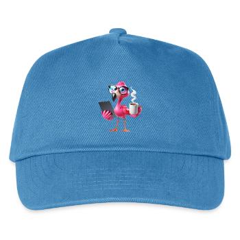 Flamant rose au bureau avec tablette et café - Casquette de baseball Enfant - bleu paon - Devant