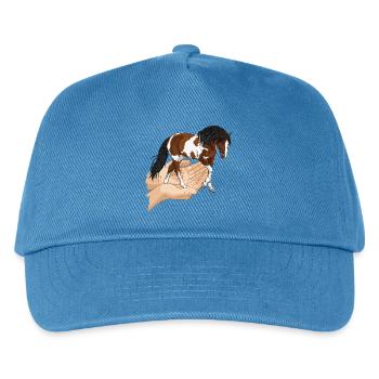 Un cheval pie qui sort de deux mains jointes - Casquette de baseball Enfant - bleu paon - Devant