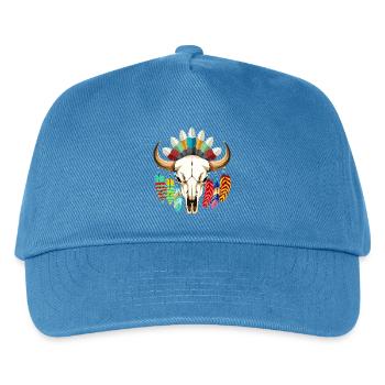 Buffalo Skull – Kunst der amerikanischen Ureinwohner - Kinder Basecap - Pfauenblau - Vorne