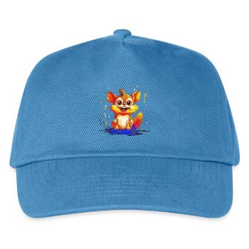 Lustiges, fröhliches Cartoon-Eichhörnchen mit Farbspritzern - Kinder Basecap - Pfauenblau - Vorne