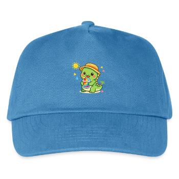 Sunny dinosaur with iced drink - Kids’ Baseball Cap - peacock-blue - Front