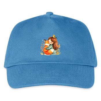 Tierfreundin mit Fuchs & Vogel – Süßes Comic-Motiv - Kinder Basecap - Pfauenblau - Vorne