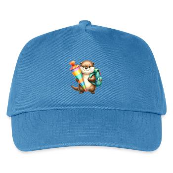 Little otter with school cone & satchel - Kids’ Baseball Cap - peacock-blue - Front