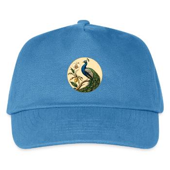 Blauer Pfau auf goldenem Blumenkreis - Kinder Basecap - Pfauenblau - Vorne