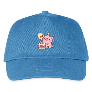 Süßes Schwein mit Geburtstagskuchen und Ballon - Kinder Basecap - Pfauenblau - Vorne
