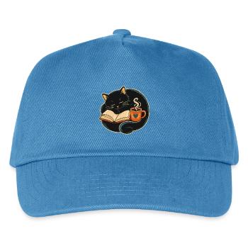 Sleeping cat reading & coffee - Kids’ Baseball Cap - peacock-blue - Front
