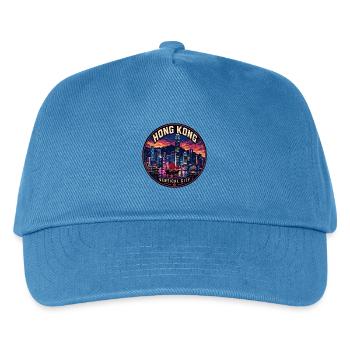 Hong Kong Skyline Vintage Travel Badge - Kids’ Baseball Cap - peacock-blue - Front