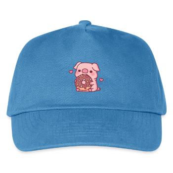 Süßes Schwein knabbert an Schokoladendonut mit Streusel - Kinder Basecap - Pfauenblau - Vorne