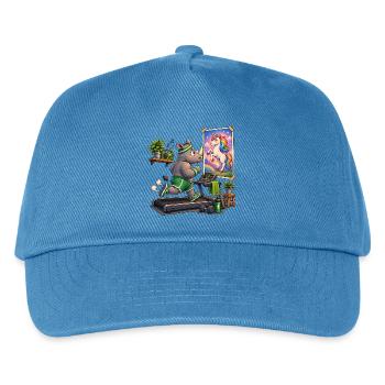 Rhino on treadmill in front of unicorn picture - Kids’ Baseball Cap - peacock-blue - Front