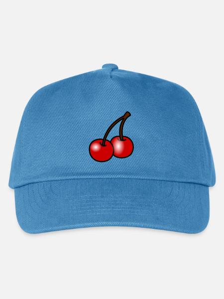 Zwei Kirschen auf Schwarz - Kinder Basecap - Pfauenblau