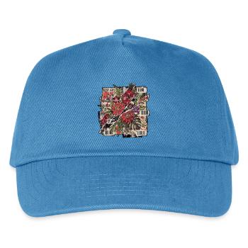 Sticker Collage Dschungelblüte - Kinder Basecap - Pfauenblau - Vorne
