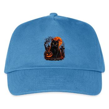 Schwarze Katze in Halloween-Szenerie - Kinder Basecap - Pfauenblau - Vorne