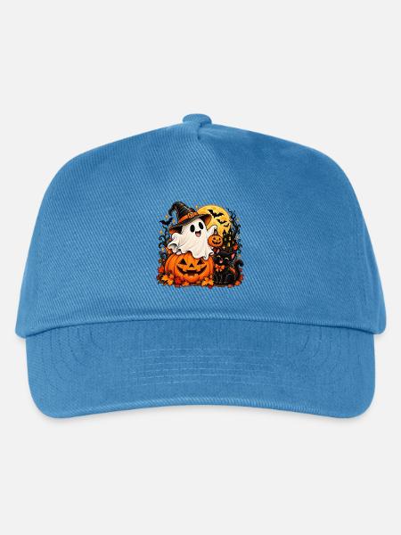 Süßer Halloween-Geist & Schwarze Katze - Kinder Basecap - Pfauenblau